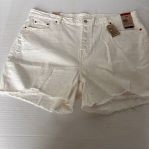 Levi's 501 White Denim Shorts High-Rise Raw Hem Summer Casual distressed